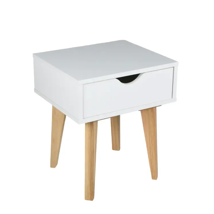 18" White Solid Manufactured Wood and Wood One Drawer Nightstand