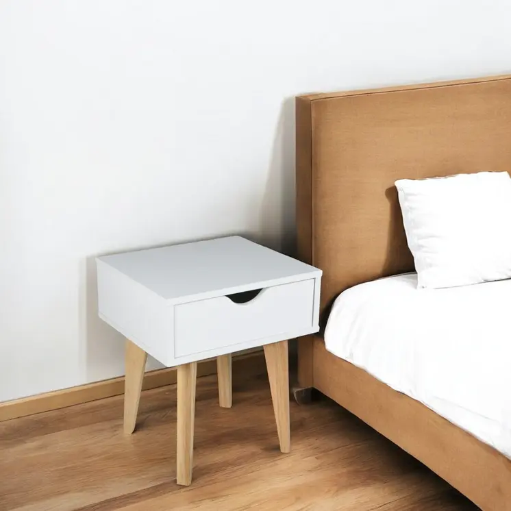 18" White Solid Manufactured Wood and Wood One Drawer Nightstand