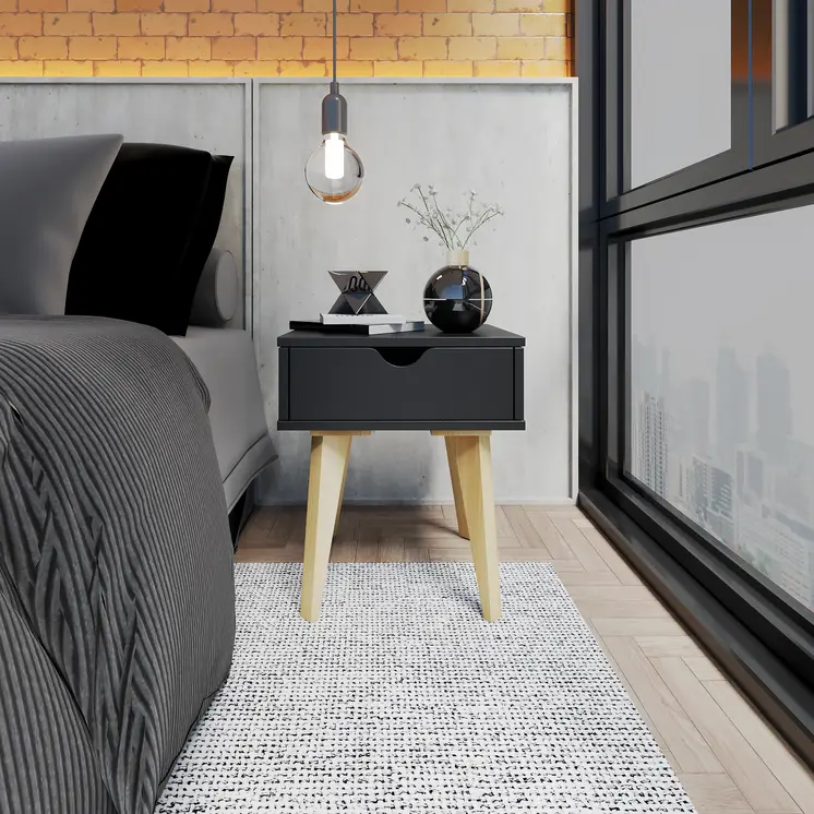 18" Black One Drawer Nightstand