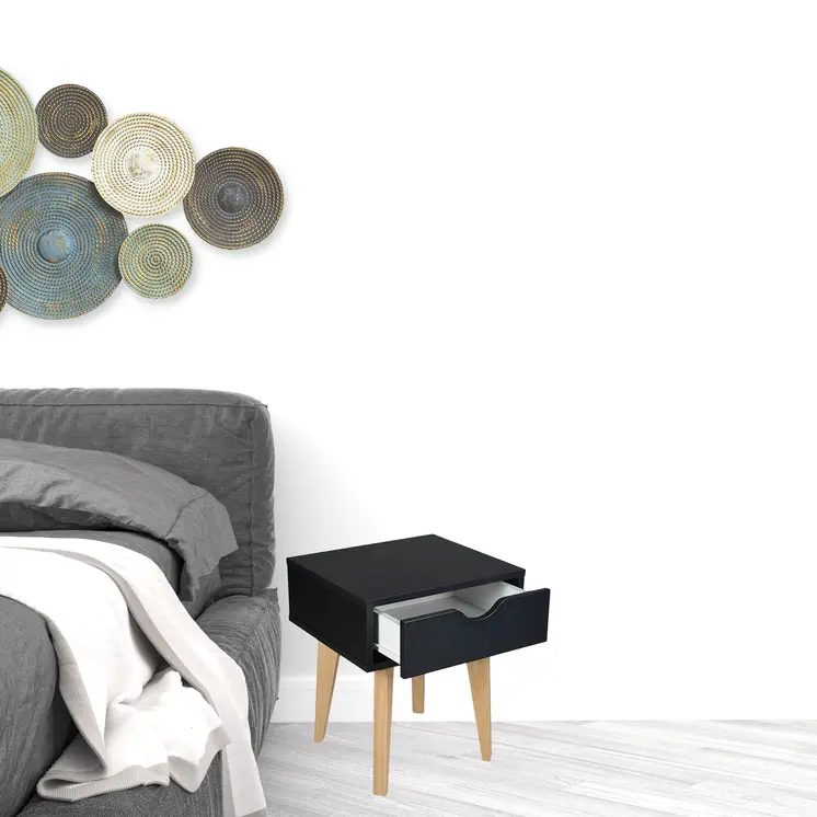 18" Black One Drawer Nightstand