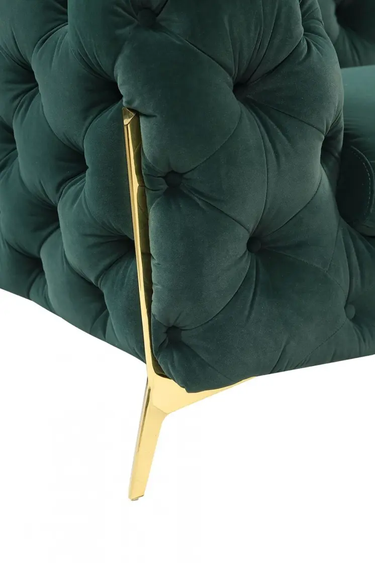 74" Dark Green Tufted Velvet And Gold Chesterfield Love Seat