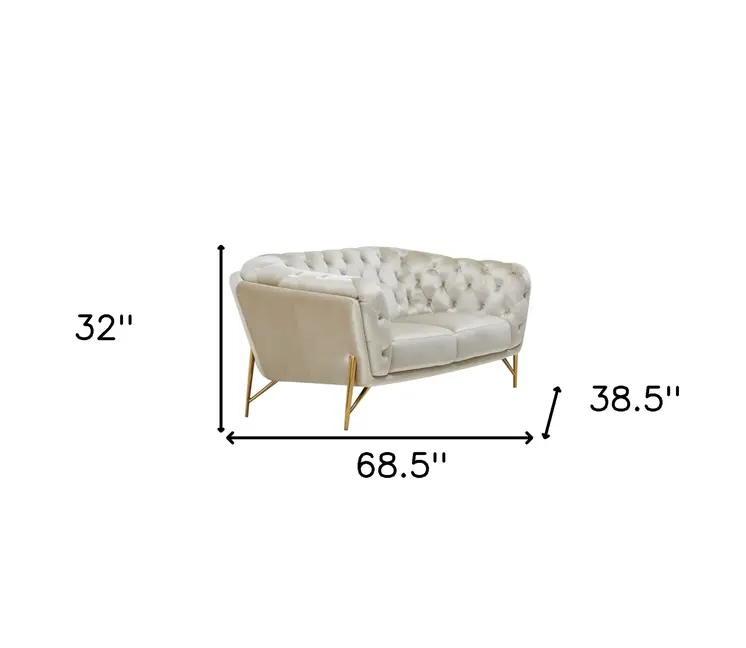 69" Pearl Tufted Velvet And Gold Chesterfield Love Seat