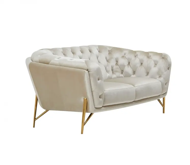 69" Pearl Tufted Velvet And Gold Chesterfield Love Seat
