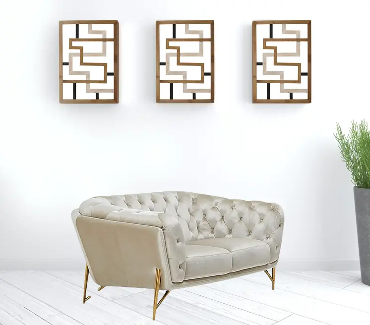 69" Pearl Tufted Velvet And Gold Chesterfield Love Seat