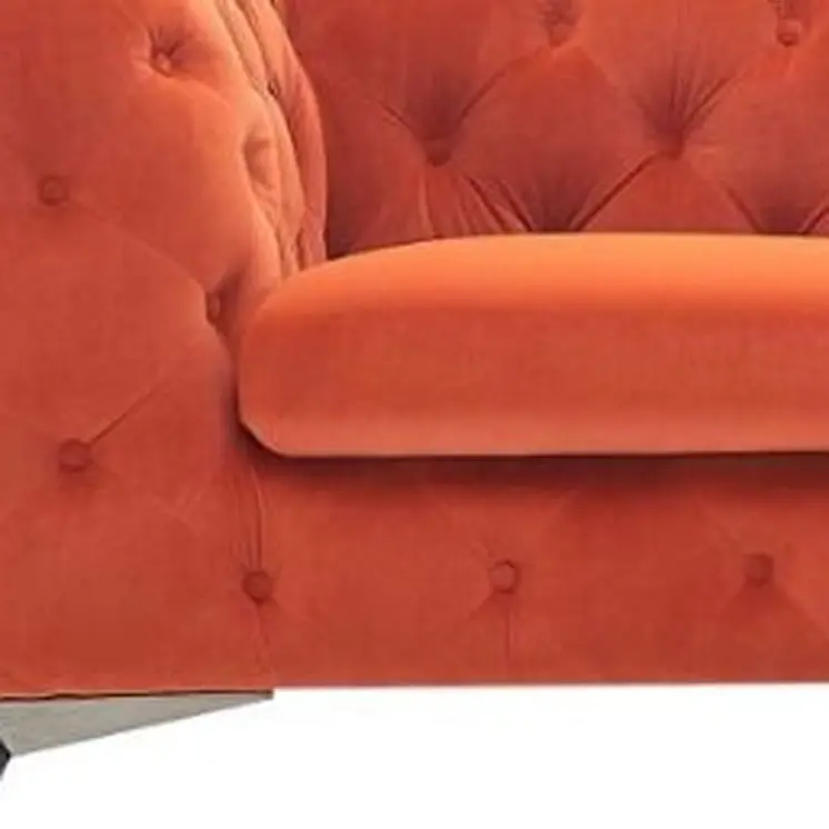 74" Orange And Silver Velvet Chesterfield Loveseat