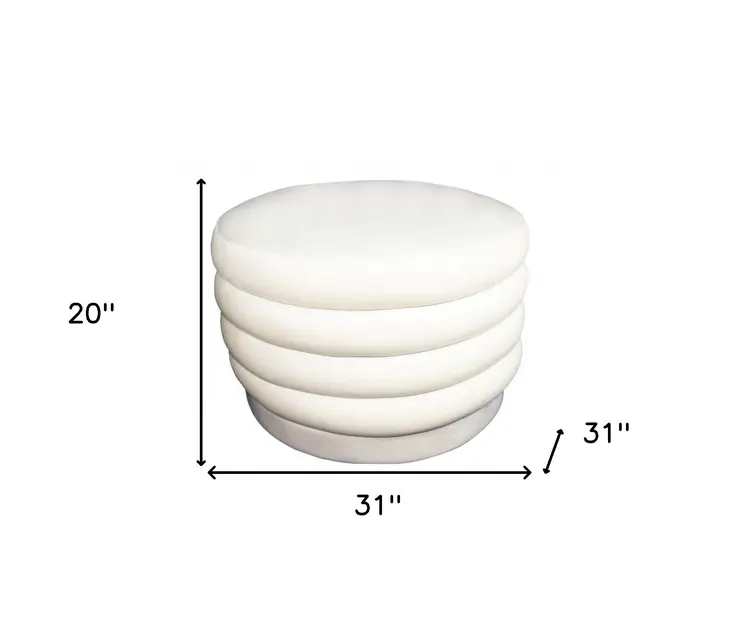 31" White Velvet Tufted Round Cocktail Ottoman