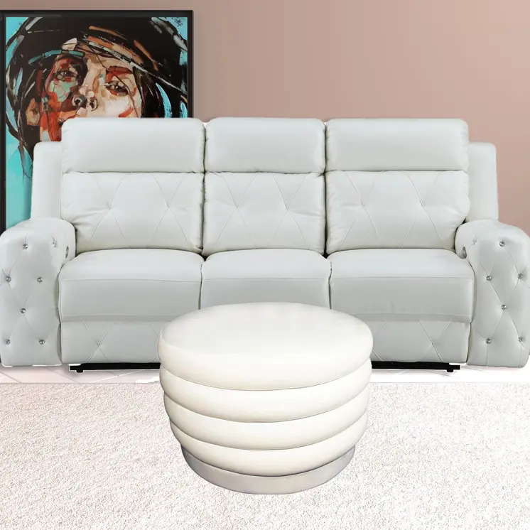 31" White Velvet Tufted Round Cocktail Ottoman