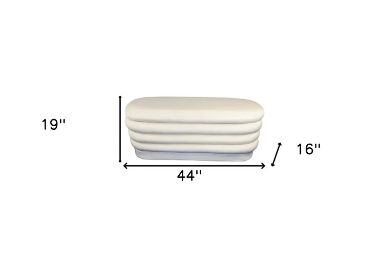 44" White Velvet Tufted Oval Ottoman