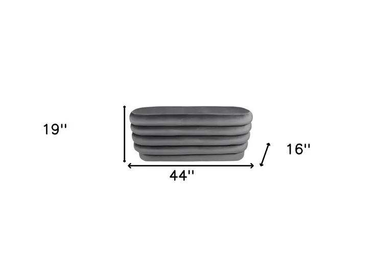 44" Gray Velvet Tufted Oval Ottoman