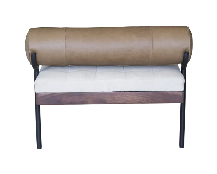 72" Ivory Brown And Black Tufted Cotton Wood And Metal Cushioned Bench With Pillow