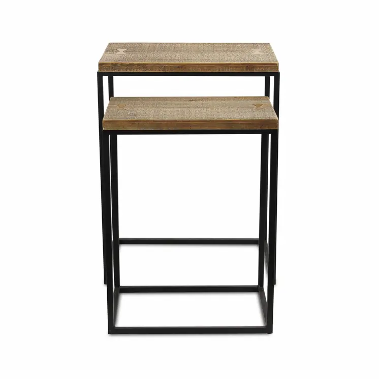 Set of Two 24" Black And Brown Solid Wood Nested Tables