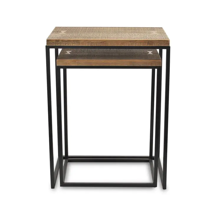 Set of Two 24" Black And Brown Solid Wood Nested Tables