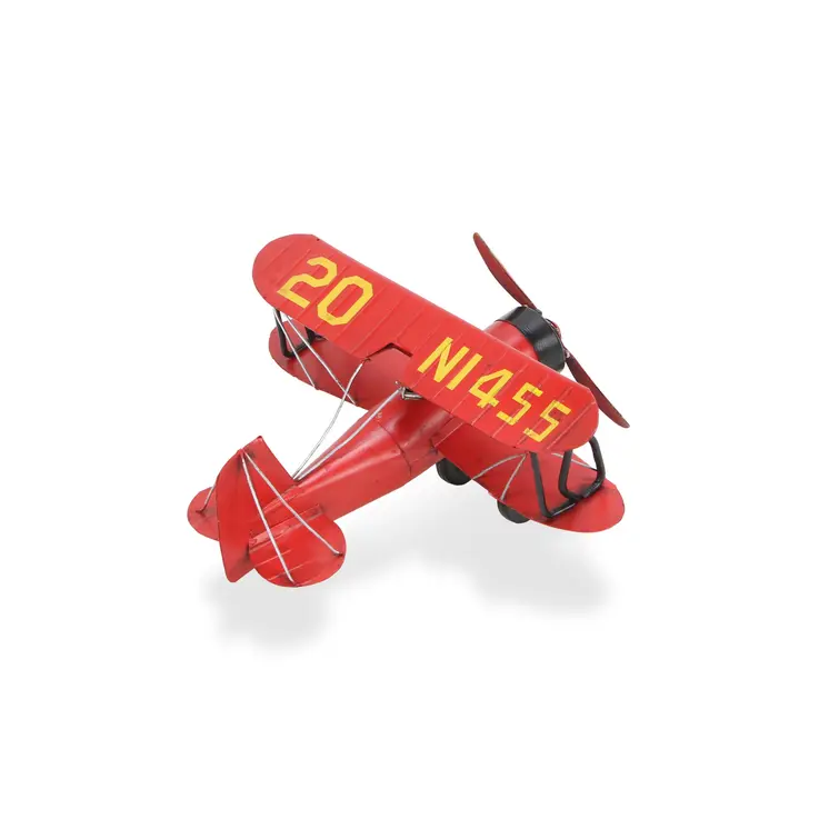 5" Red and Black Metal Hand Painted 1933 G5 Bi Plane Model Airplane