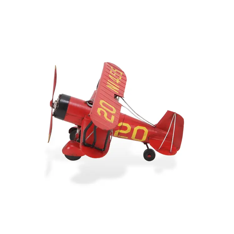 5" Red and Black Metal Hand Painted 1933 G5 Bi Plane Model Airplane
