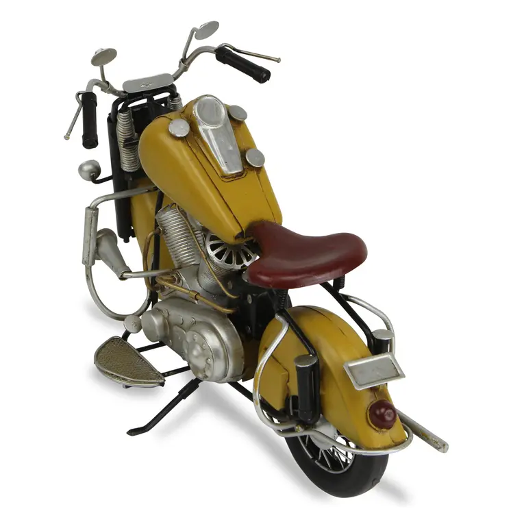 8" Yellow and Black Metal Hand Painted Model Motorcycle Tabletop Sculpture