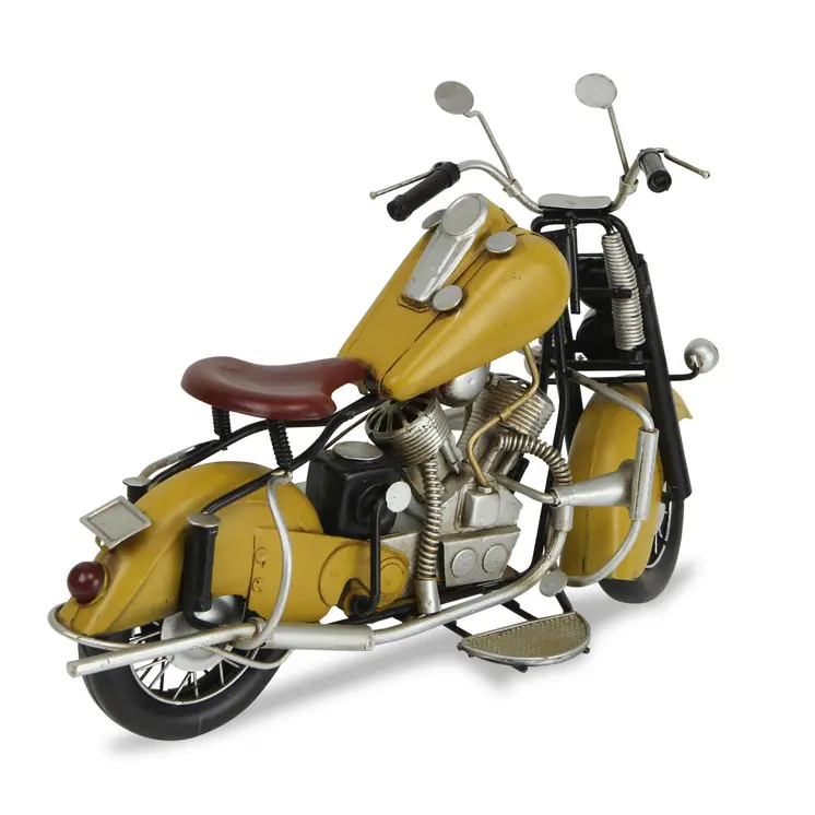 8" Yellow and Black Metal Hand Painted Model Motorcycle Tabletop Sculpture