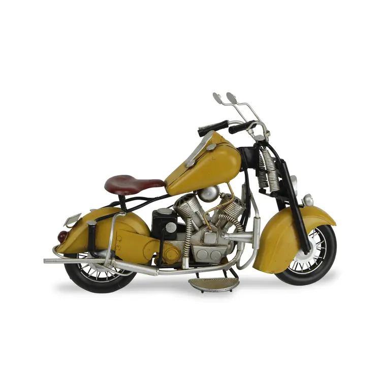8" Yellow and Black Metal Hand Painted Model Motorcycle Tabletop Sculpture