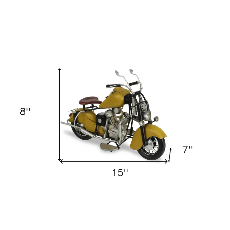 8" Yellow and Black Metal Hand Painted Model Motorcycle Tabletop Sculpture