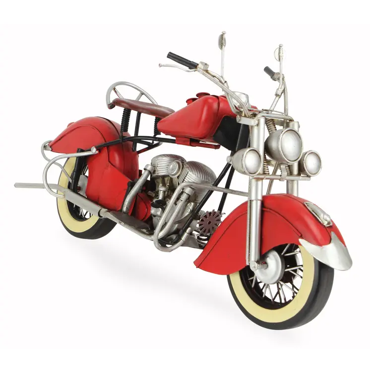 8" Red and Silver Metal Hand Painted Model Motorcycle Tabletop Sculpture