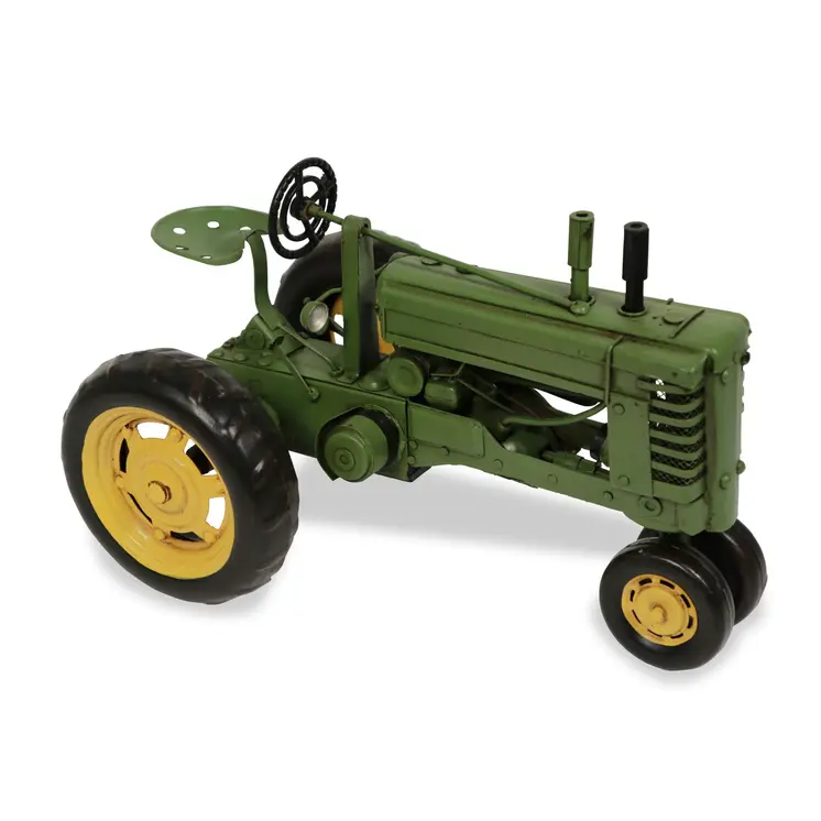 7" Green and Black Metal Hand Painted Model Tractor Tabletop Sculpture
