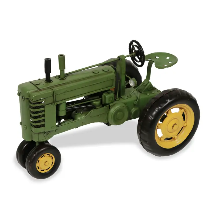 7" Green and Black Metal Hand Painted Model Tractor Tabletop Sculpture