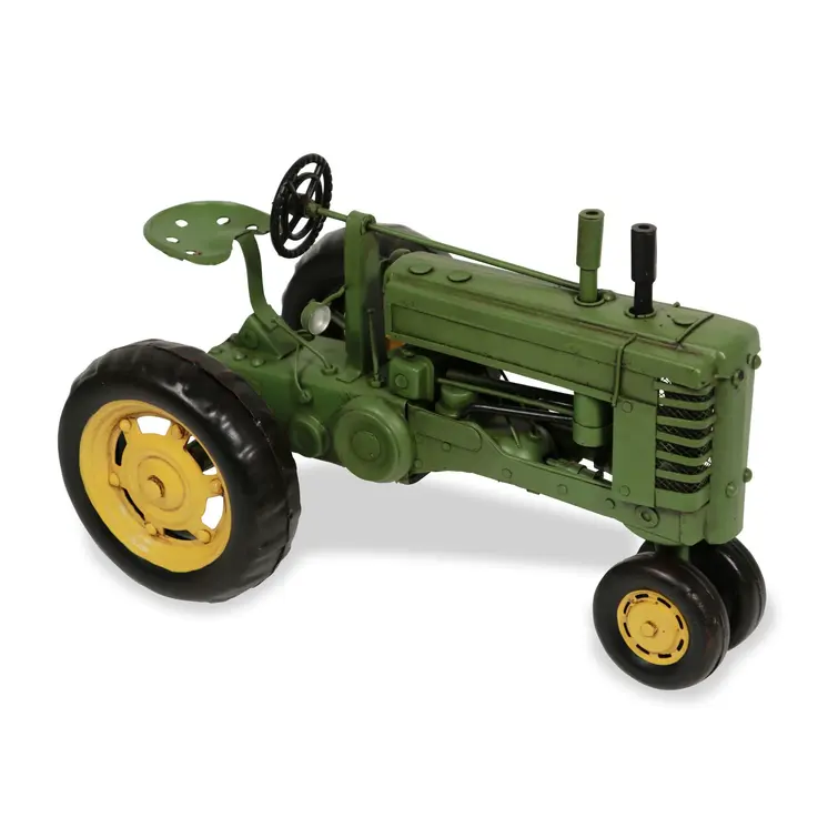 7" Green and Black Metal Hand Painted Model Tractor Tabletop Sculpture