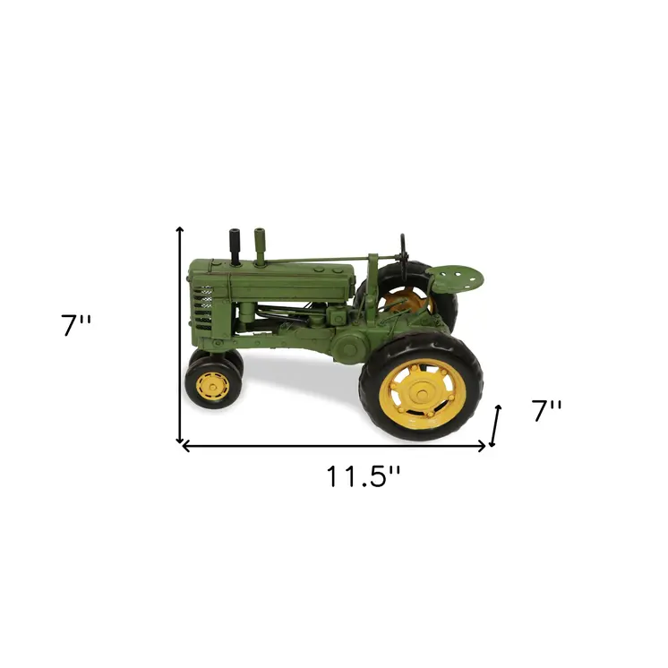 7" Green and Black Metal Hand Painted Model Tractor Tabletop Sculpture