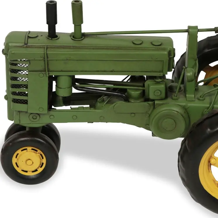 7" Green and Black Metal Hand Painted Model Tractor Tabletop Sculpture