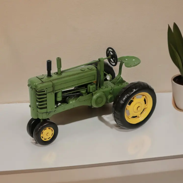 7" Green and Black Metal Hand Painted Model Tractor Tabletop Sculpture
