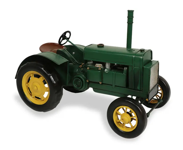 8" Green and Black Metal Hand Painted Model Tractor Tabletop Sculpture