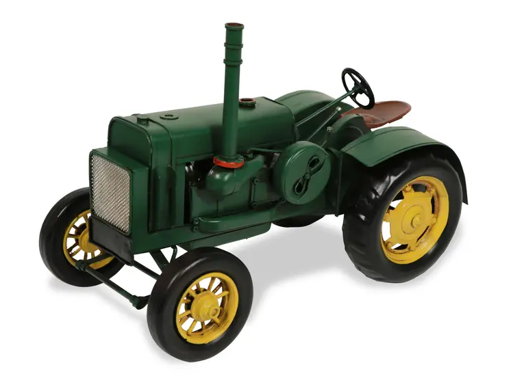 8" Green and Black Metal Hand Painted Model Tractor Tabletop Sculpture