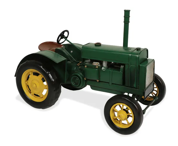 8" Green and Black Metal Hand Painted Model Tractor Tabletop Sculpture