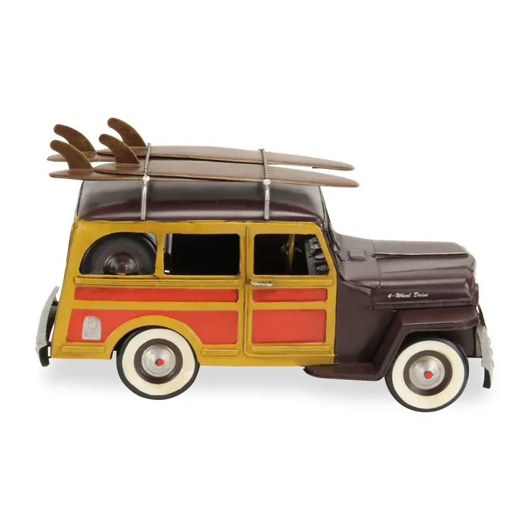 8" Yellow and Brown Metal Hand Painted 1948 Brown Woody Model Car
