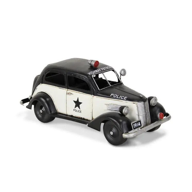 7" Black and White Metal Hand Painted 1937 Police Car Model Car