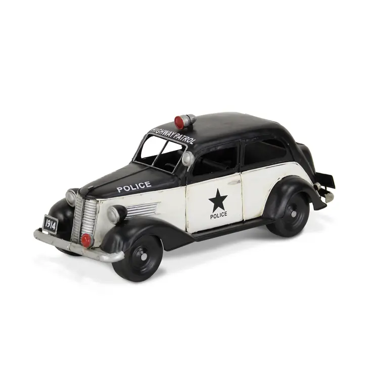 7" Black and White Metal Hand Painted 1937 Police Car Model Car