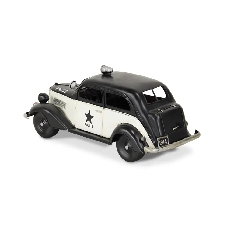 7" Black and White Metal Hand Painted 1937 Police Car Model Car