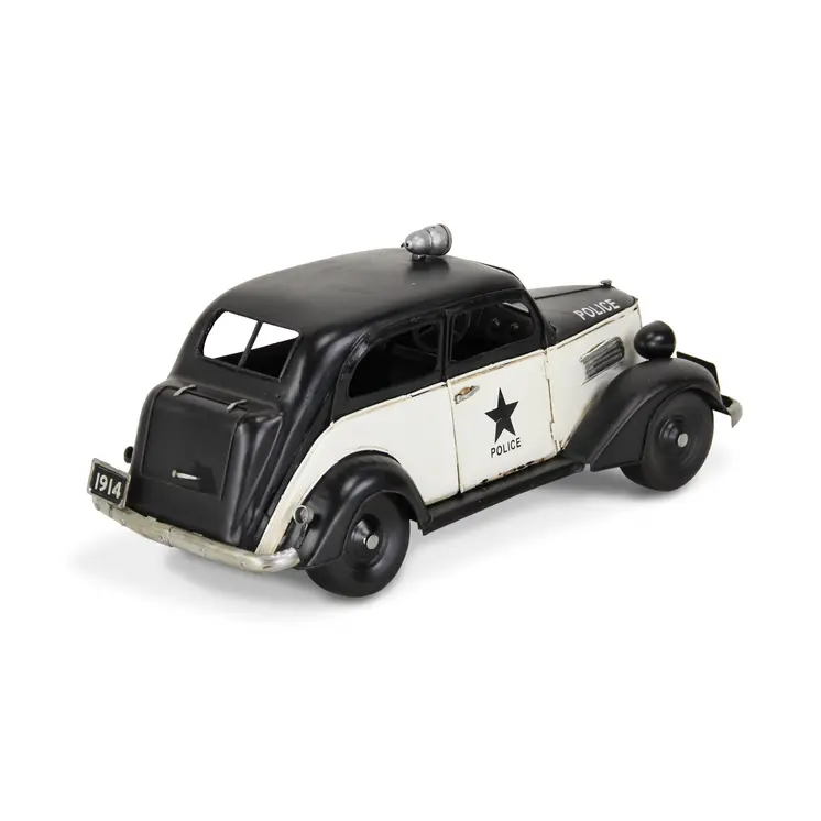 7" Black and White Metal Hand Painted 1937 Police Car Model Car