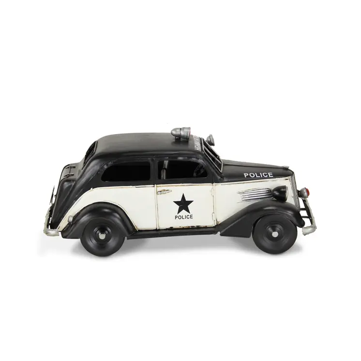 7" Black and White Metal Hand Painted 1937 Police Car Model Car