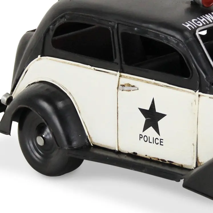 7" Black and White Metal Hand Painted 1937 Police Car Model Car