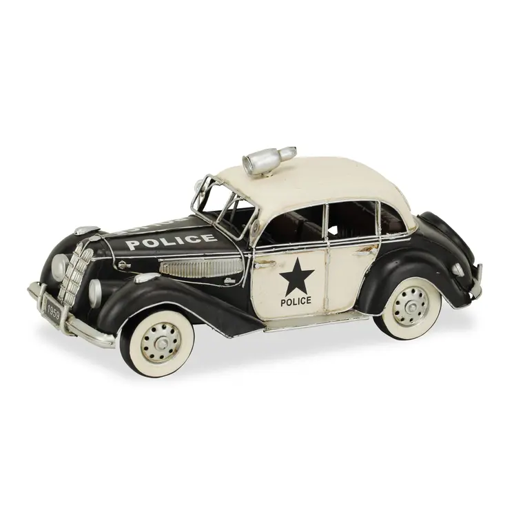 5" Cream Metal Hand Painted Early 20th Century Style Police Car Model Car