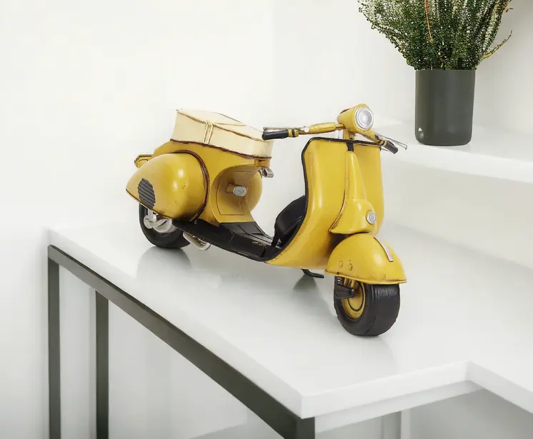9" Yellow and Black Metal Hand Painted 1959 Yellow Scooter Model Motorcycle