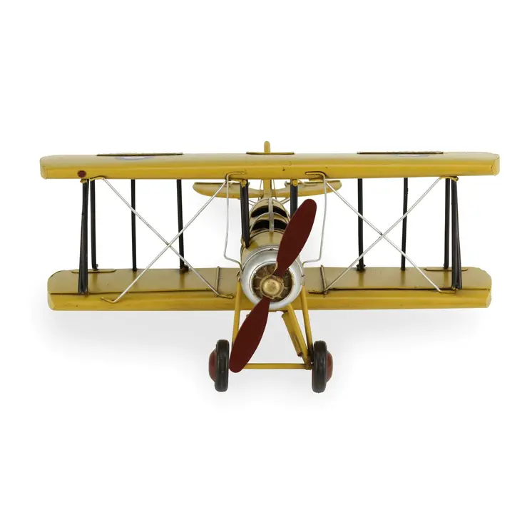 6" Yellow And Black Metal Hand Painted 1931's British Tutor Bi-Plane Model Airplane