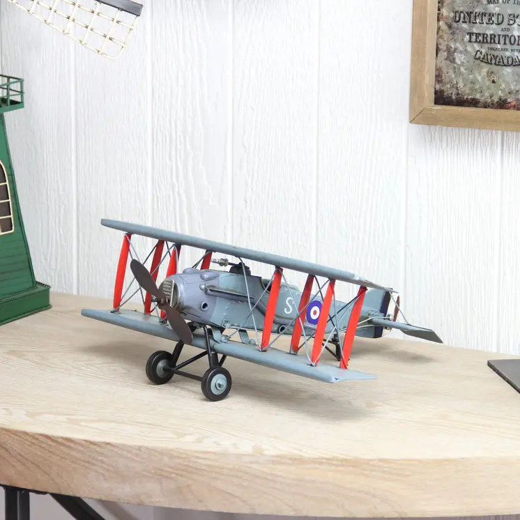 5" Red and Gray Metal Hand Painted 1916 Gray Bristol F28 Fighter Plane Model Airplane