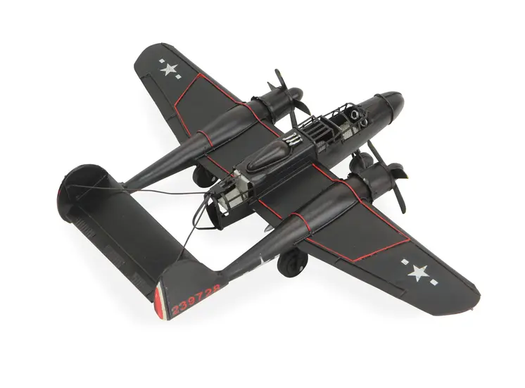 4" Black and Red Metal Hand Painted P-61 Black Widow Model Airplane