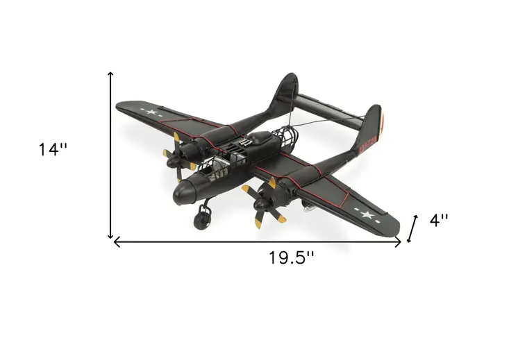 4" Black and Red Metal Hand Painted P-61 Black Widow Model Airplane