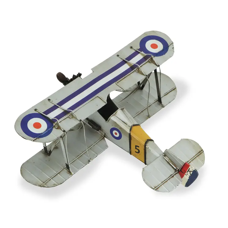 5" Blue and Gray Metal Hand Painted Model Airplane Tabletop Sculpture