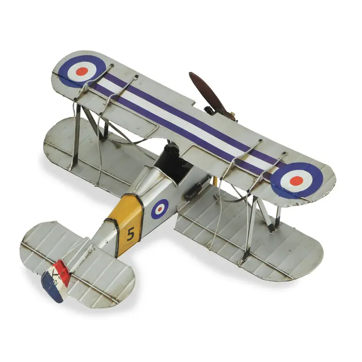 5" Blue and Gray Metal Hand Painted Model Airplane Tabletop Sculpture