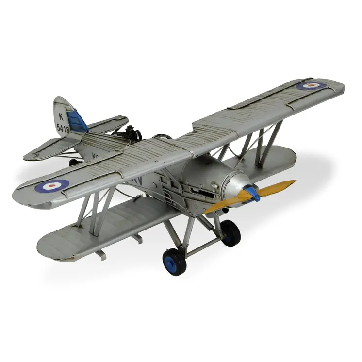 5" Blue and Gray Metal Hand Painted Model Airplane Tabletop Sculpture