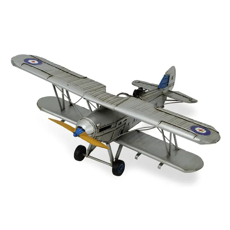 5" Blue and Gray Metal Hand Painted Model Airplane Tabletop Sculpture