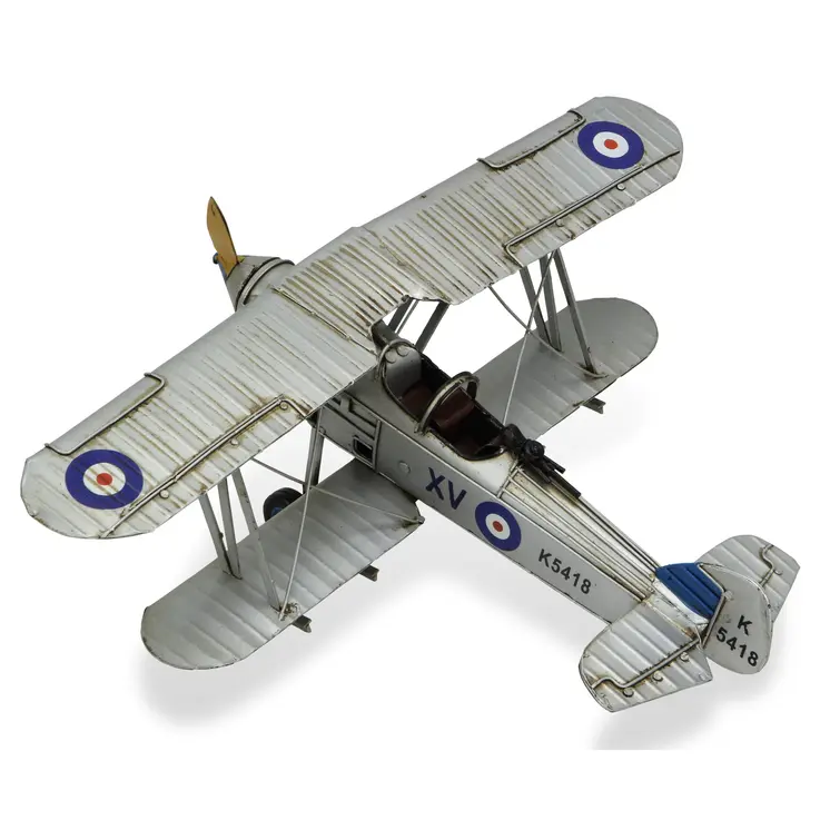 5" Blue and Gray Metal Hand Painted Model Airplane Tabletop Sculpture